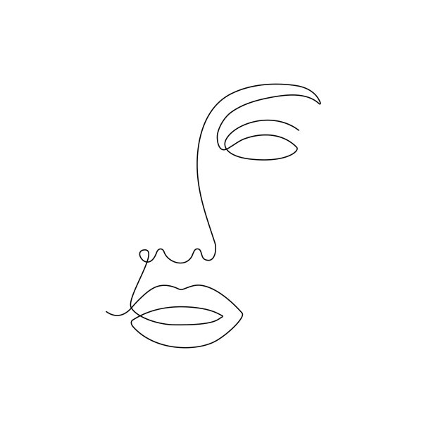 女人脸上画着一行。极简主义艺术。女性轮廓的肖像。图片下载