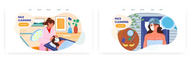 首页清理登陆页面设计，网站banner矢量模板集。面部清洁。水疗美容，皮肤护理图片下载