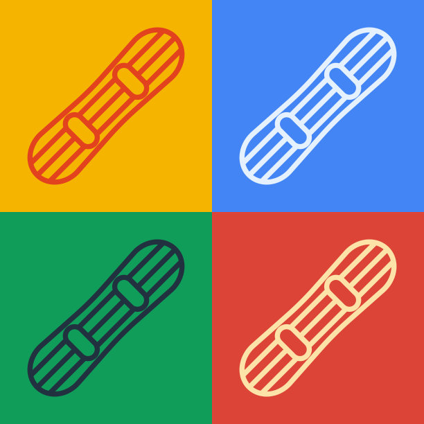 流行艺术线滑雪板图标孤立的颜色图片下载