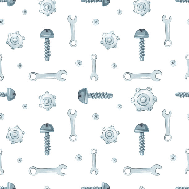 水彩灰色螺丝刀，螺丝，扳手，齿轮上的白色背景。可爱的水彩插图图片下载