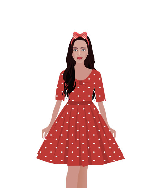 穿着有圆点图案的红色连衣裙的女人图片下载