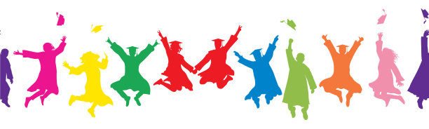 彩色剪影跳跃的毕业生图片下载