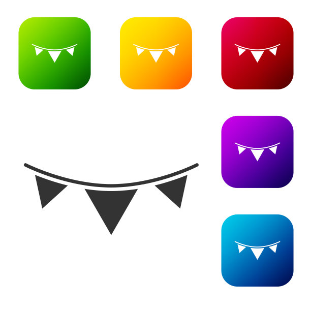 黑色狂欢节花环与旗帜图标孤立图片下载