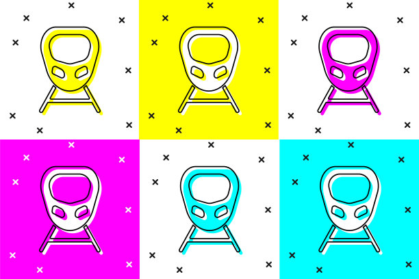 设置高速列车图标孤立的颜色背景。铁路旅游和铁路旅游。地铁或地铁流线型快速列车运输。向量图片下载