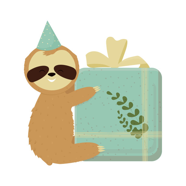 可爱的卡通树懒大礼物和生日图片下载