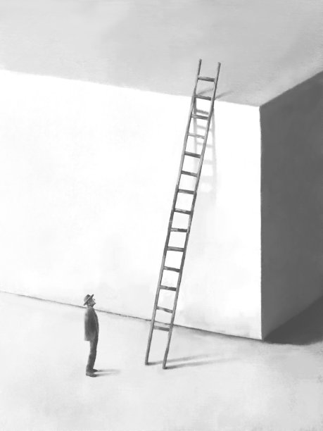 插图的人思考上升的楼梯，超现实的商业抽象的最小概念图片下载