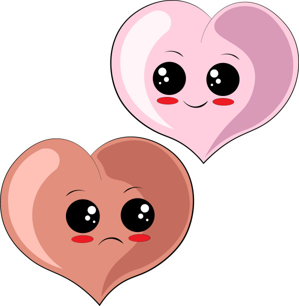 可爱的卡通，快乐和悲伤的心的颜色图片下载