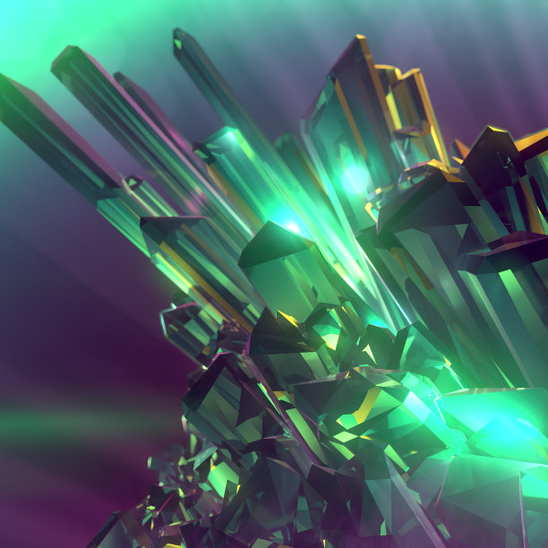 闪亮的豪华钻石。宝石闪闪发光的晶体。绿色发光背景。三维渲染数字插图图片下载