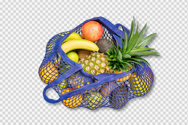 布袋热带水果，孤立与修剪路径图片下载