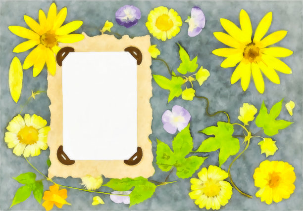 旧相册中的一页。水彩风格的花。质地，包装图案或问候，卡片，明信片。数字成油画。水彩绘画。剪贴簿元素。图片下载