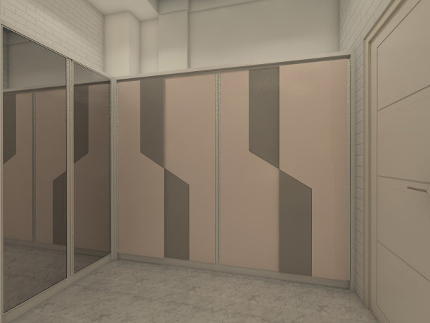 衣柜服装设计在破旧别致的风格与镜子门和粉红色图片下载