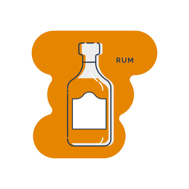 瓶子朗姆酒线条艺术在扁平风格的餐厅图片下载