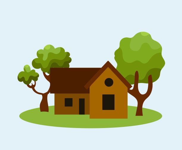 草坪上的小房子。矢量插图。图片下载