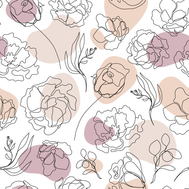 矢量无缝手绘模式，单连续线花与柔和的颜色点。艺术的元素。用于美的设计元素，自然背景，纺织品，包装图片下载