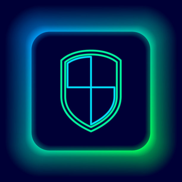 发光的霓虹线盾图标孤立在黑色图片下载
