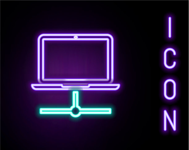 发光的霓虹灯线计算机网络图标隔离图片下载