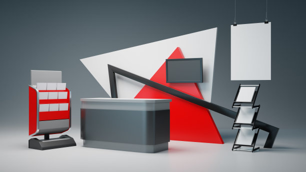 展位设计，红色展位模型，3D效果图图片下载