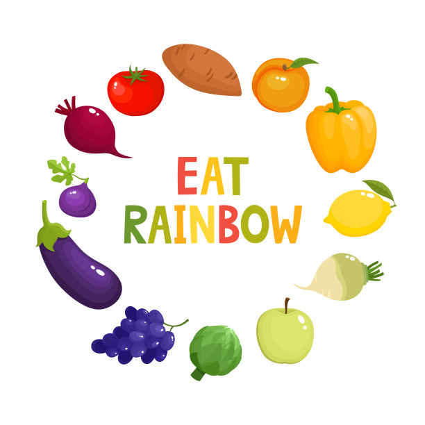 向量概念-吃颜色，紫罗兰水果和蔬菜在圆图片下载
