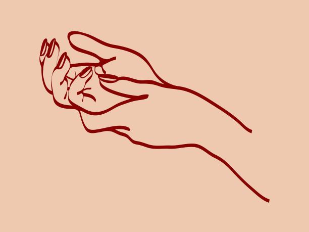 美甲，美甲艺术，美容院标志。女人的手。红色的指甲油。图片下载