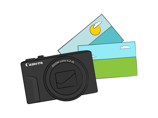 照相机与照片的白色背景图片下载