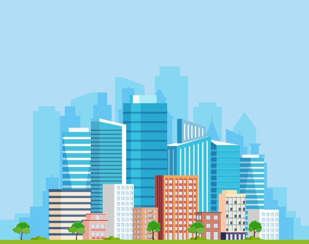 景观有建筑、山脉图片下载