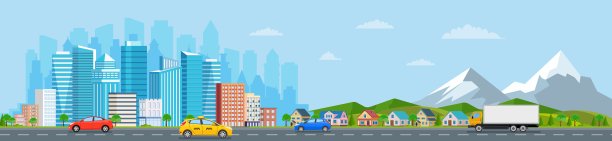 景观有建筑、山脉图片下载