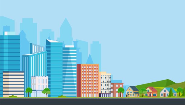 景观有建筑、山脉图片下载