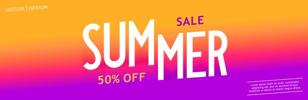 水平的宣传横幅。夏天出售。3D风格等距字母标签。为您的信息提供免费空间。矢量图形图片下载