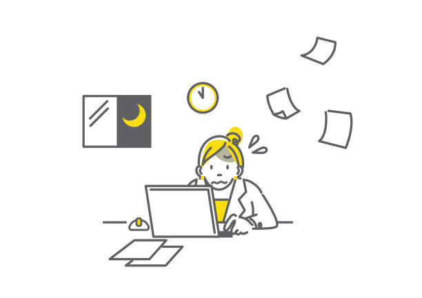 商界女性过度劳作，简单线条艺术，双色图片下载