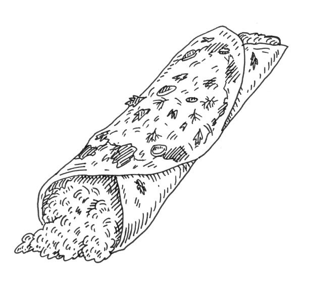 恩奇拉达——墨西哥传统食物。复古孵化单色黑色插图图片下载