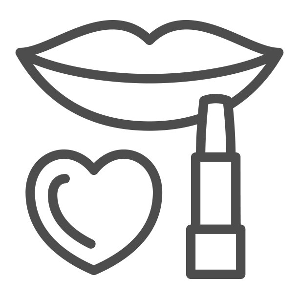 嘴唇，口红和心线图标，3月8日的概念，在白色的背景上的女性化妆品标志，嘴唇与口红和心图标轮廓风格的手机和网页设计。矢量图形。图片下载