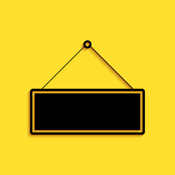 黑色招牌上悬挂的图标孤立在黄色上图片下载