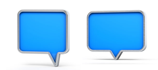 蓝色和银色的3d语音气泡孤立在白色背景。3 d演示。图片下载