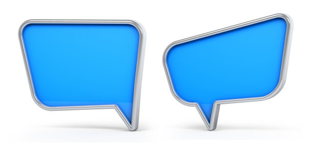 蓝色和银色的3d语音气泡孤立在白色背景。3 d演示。图片下载