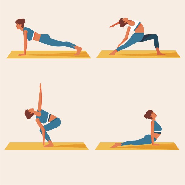 一系列不同的瑜伽姿势。女性孤立的背景。图片下载