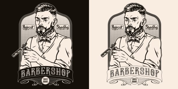 理发店复古单色徽章图片下载