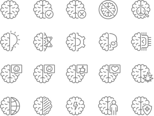 设置人类大脑内部健康线图标图片下载
