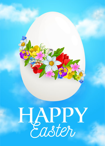 带有春花花环的复活节彩蛋图片下载