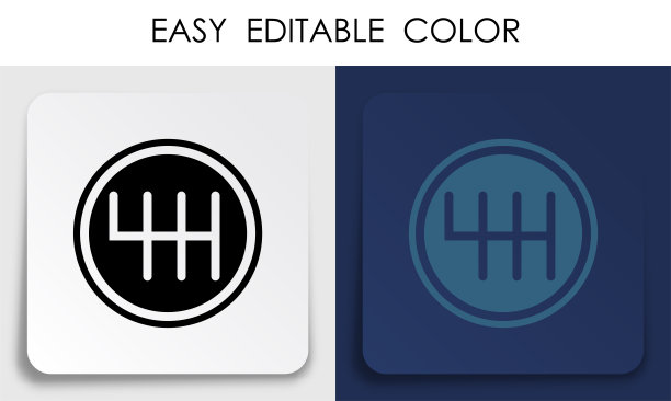 变速箱手柄图标在纸上有方形贴纸的阴影。汽车变速箱、变速箱维修服务中心。手机应用程序按钮。向量图片下载
