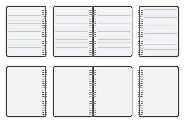 笔记本电脑模型孤立。现实的书的封面。书籍封面为纸张设计。记事本统治。矢量插图。股票的形象。每股收益10。图片下载