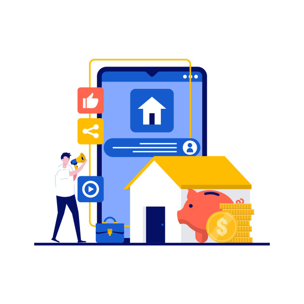 抵押概念与性质。房屋贷款或投资房地产的资金。财产资金投资合同。现代平面风格的登陆页，移动应用程序，信息图，英雄图像。图片下载