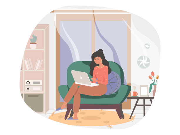 妇女远程学习在线教育。远程工作的概念图片下载