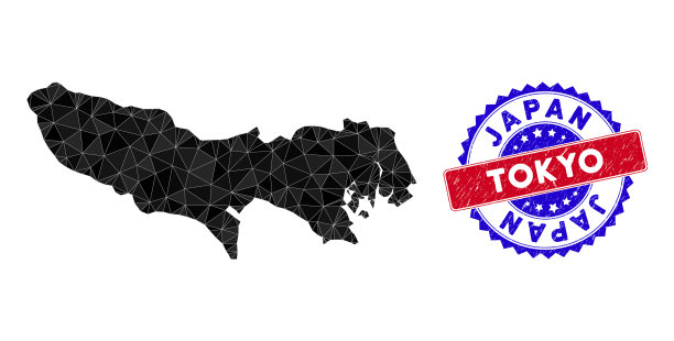 东京县地图多边形网格和刮花图片下载