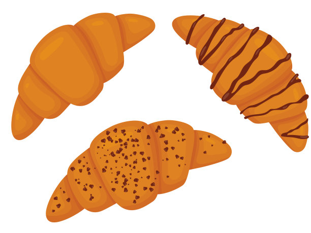 巧克力羊角面包套装。矢量图的甜糕点孤立在白色的背景。说明网站，目录，菜单和更多。图片下载