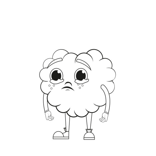 一个悲伤大脑的孤立卡通图片下载