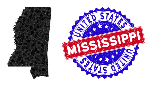 密西西比州地图多边形网格和刮花图片下载