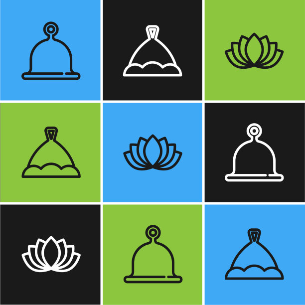 Set line蒸桑拿帽莲花花和图标图片下载