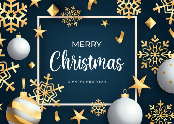 圣诞快乐，金色的雪花和图片下载