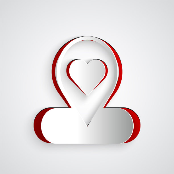 纸切割地图指针与心脏图标隔离上图片下载