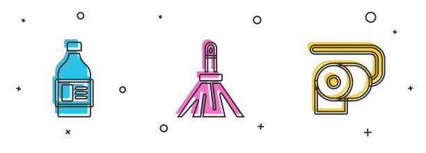 设置瓶子清洁剂、扫帚和扫帚图片下载